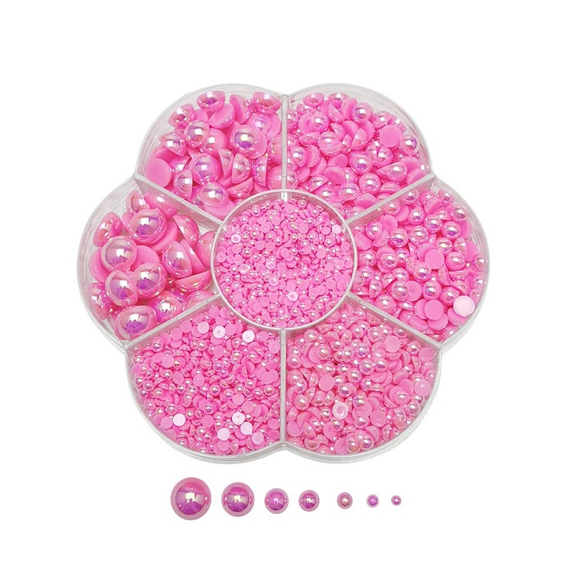 شينكو كرافت Chenkou Craft 3000 قطعة 1 صندوق فوشيا مستدير مسطح تقليد نصف لؤلؤ خرز فضفاض خرز جوهرة (فوشيا نصف كرة) - Image 1